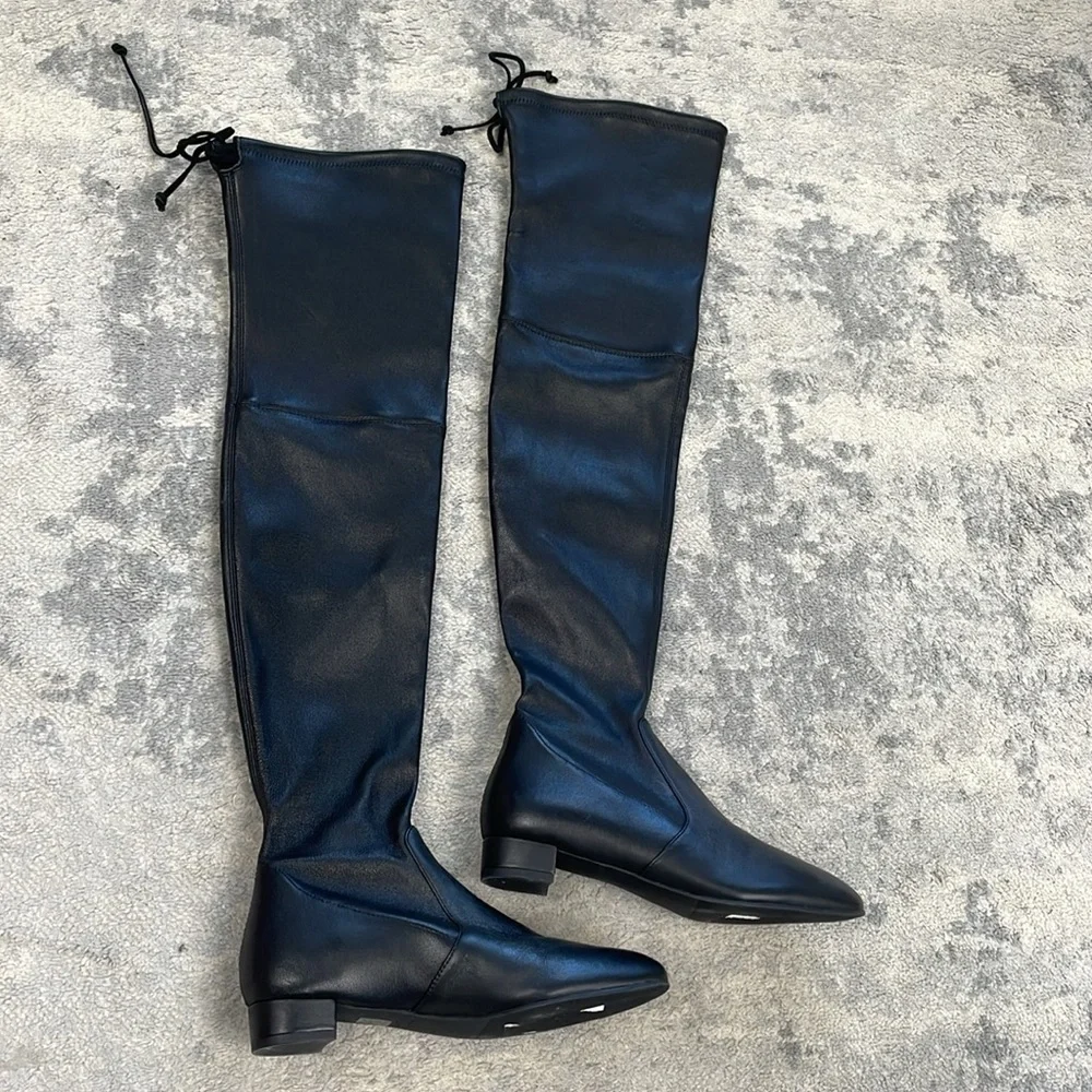 Stuart Weitzman Genna 25 City Boot Stretch Nappa Leather OTK Black Sz 5